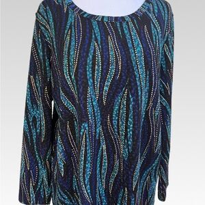 Elegant Teal and Black Long Sleeve Top size L